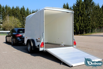 Remorque Fourgon Polyester - 300 x 155 x 175 - 1300 Kg - Pont/Porte - CARGO Blanc - Porte latérale