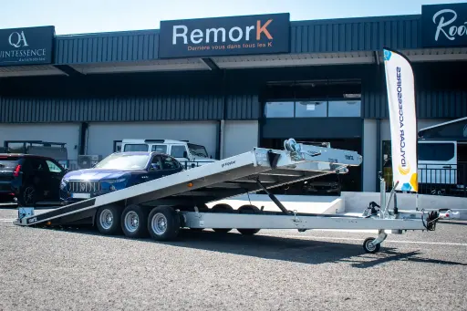 [PV580-3-3500-ALU] Remorque Porte Voiture - 580+20 x 207 - 3500 Kg - 3 Essieux - Basculante - Lohr + ALU